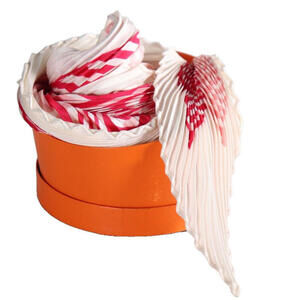 Hermès Red White "Onde de Chic" Dimitri Rybaltchenko Rare Silk Plisse Scarf Box